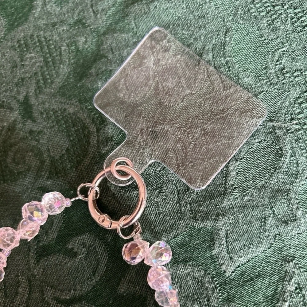 Elegant Pink Beaded Phone Charm w/ Tab - Picture 2 of 2